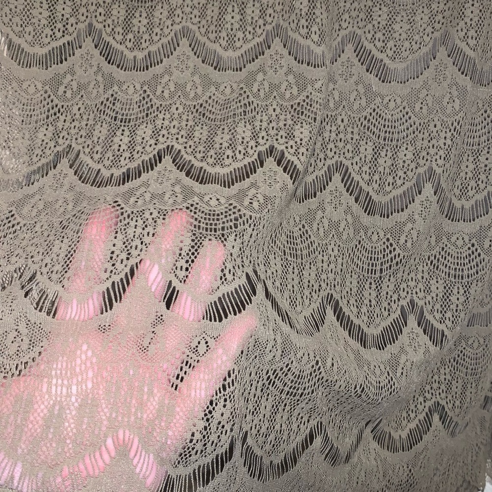 Style & Co Lace Overlay Ruffle Hem Long Sleeve Mini Dress Tan S Cocktail Party - Picture 8 of 15